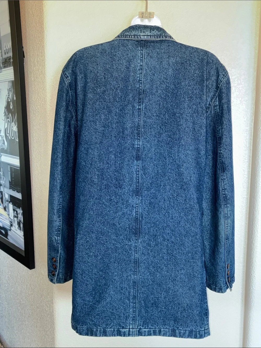 LizWear denim blazer women's 10, tailored notch lapel, button front, pockets EUC